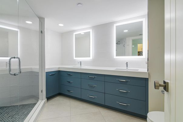 Bathroom, Dual Sink Vanities, Glass Shower, Interior, Recessed Lighting