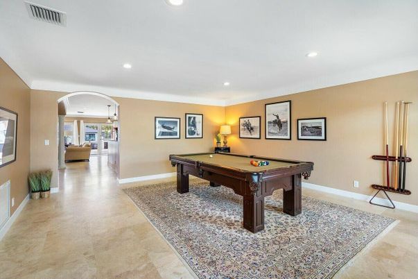 Billiard Table, Game Room, Interior, Recessed Lighting