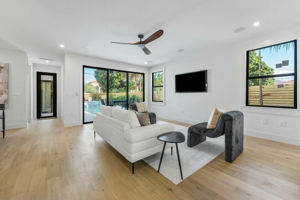 Interior, Living room, Recessed Lighting, Wood Texture Flooring