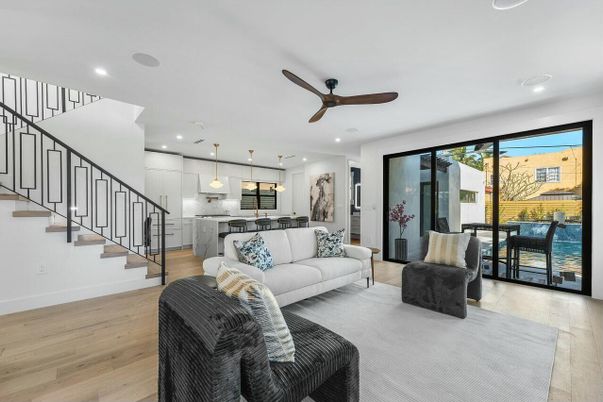 Interior, Kitchen, Living room, Pendant Lights, Recessed Lighting, Wood Texture Flooring