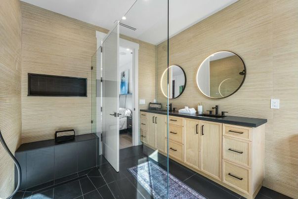 Bathroom, Dual Sink Vanities, Glass Shower, Interior, Recessed Lighting