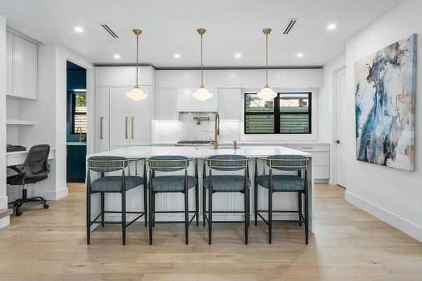 Interior, Kitchen, Pendant Lights, Recessed Lighting, Wood Texture Flooring