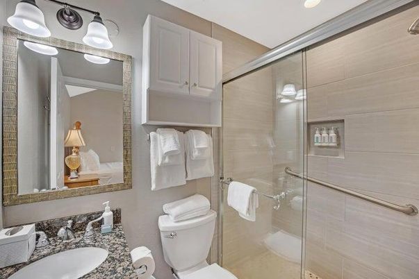 Bathroom, Glass Shower, Interior, Recessed Lighting