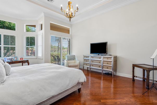 Bedroom, Chandelier, Interior, Wood Texture Flooring