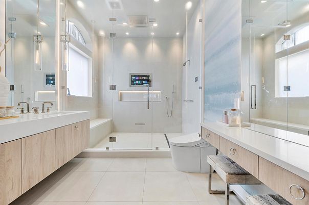 Bathroom, Glass Shower, Interior, Recessed Lighting