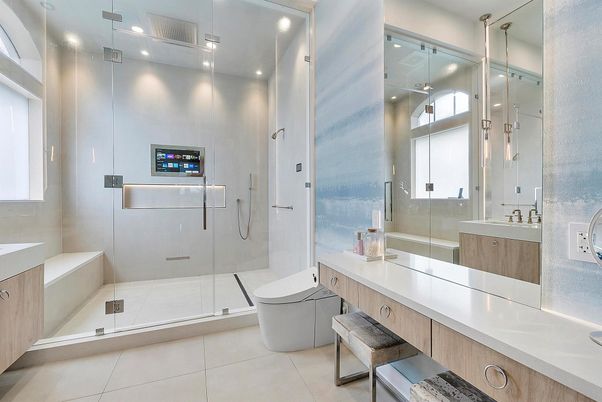 Bathroom, Glass Shower, Interior, Recessed Lighting