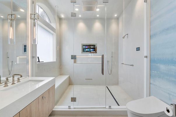 Bathroom, Glass Shower, Interior, Recessed Lighting
