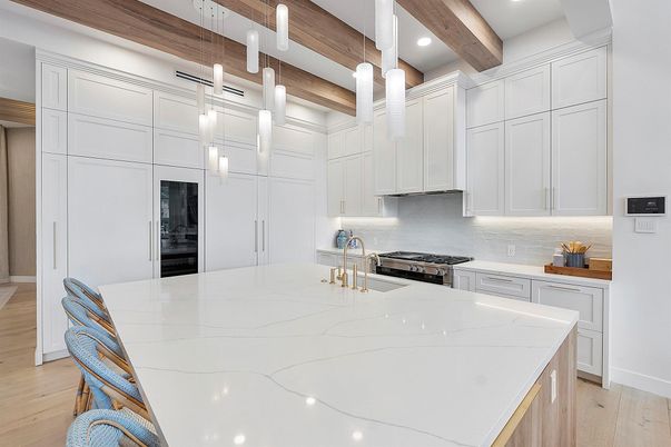 Interior, Kitchen, Pendant Lights, Recessed Lighting, Wooden Beams, Wood Texture Flooring