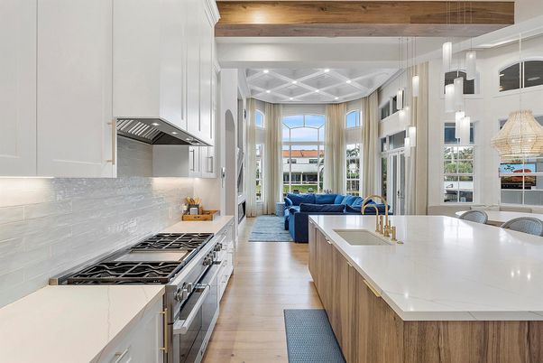 Interior, Kitchen, Living room, Pendant Lights, Stainless Steel Appliances, Wood Texture Flooring