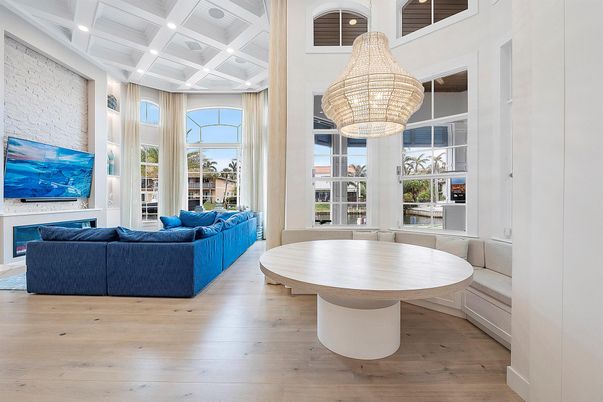 Chandelier, Interior, Living room, Recessed Lighting, Wood Texture Flooring