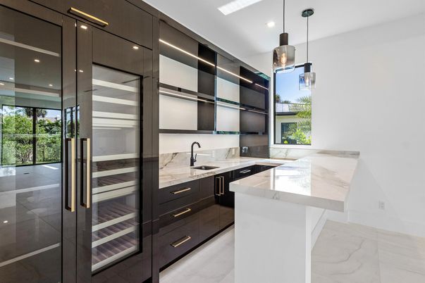 Interior, Kitchen, Marble, Pendant Lights, Recessed Lighting