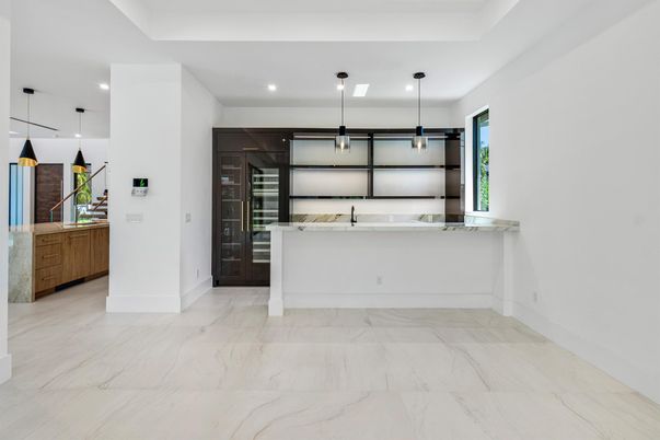 Interior, Kitchen, Marble, Pendant Lights, Recessed Lighting