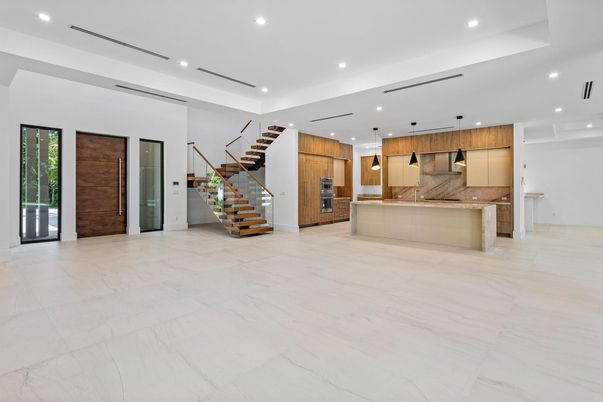 Interior, Kitchen, Marble, Pendant Lights, Recessed Lighting, Stainless Steel Appliances