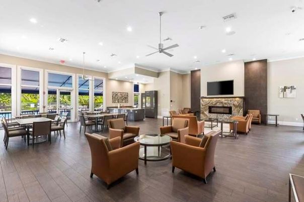 Dining room, Fireplace, Interior, Living room, Pendant Lights, Recessed Lighting, Wood Texture Flooring