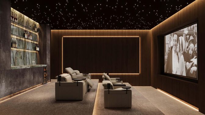 Interior, Projection Screen, Recessed Lighting, Theatre Room