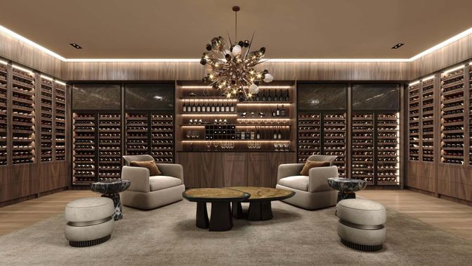 Interior, Pendant Lights, Recessed Lighting, Wine Storage, Wood Texture Flooring