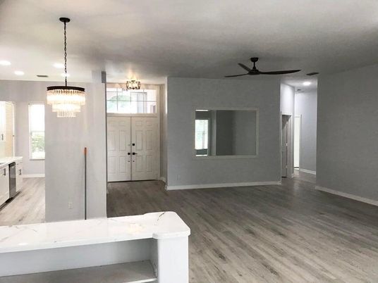 Chandelier, Interior, Kitchen, Recessed Lighting, Wood Texture Flooring