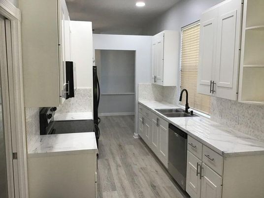 Interior, Kitchen, Recessed Lighting, Wood Texture Flooring