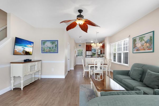 Chandelier, Dining room, Interior, Kitchen, Living room, Recessed Lighting, Wood Texture Flooring