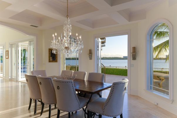 Chandelier, Dining room, Interior, Water, Wood Texture Flooring