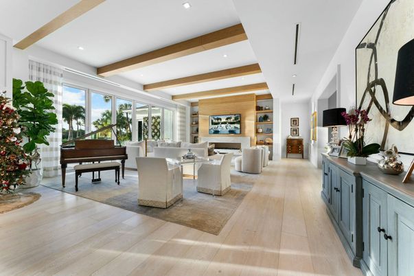 Fireplace, Interior, Living room, Piano, Recessed Lighting, Wooden Beams, Wood Texture Flooring, Wooden Walls