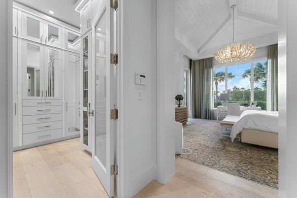 Bedroom, Chandelier, Interior, Recessed Lighting, Wood Texture Flooring