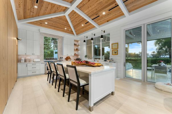 Interior, Kitchen, Pendant Lights, Recessed Lighting, Wooden Ceilings, Wood Texture Flooring