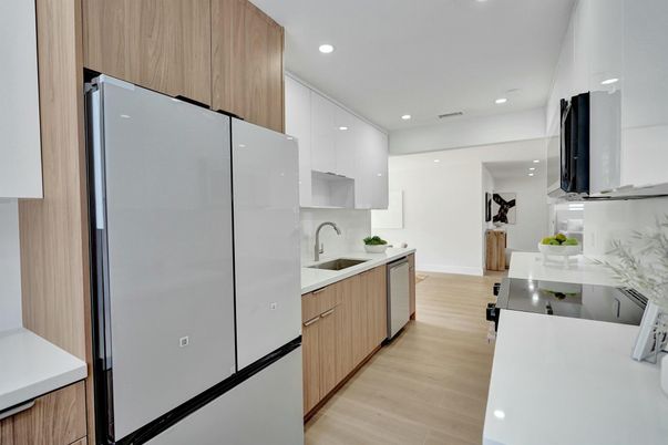 Interior, Kitchen, Recessed Lighting, Wood Texture Flooring