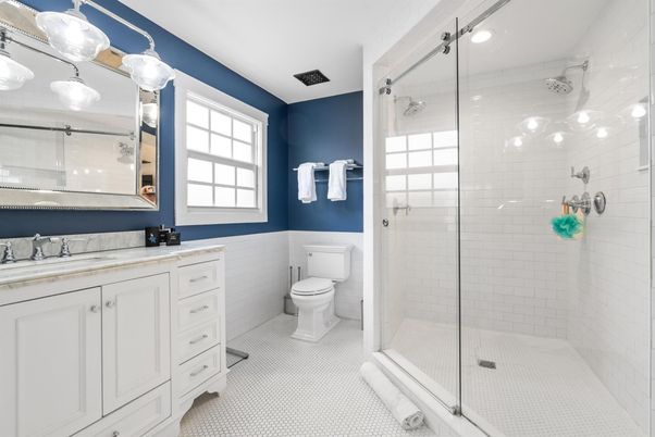 Bathroom, Glass Shower, Interior, Recessed Lighting