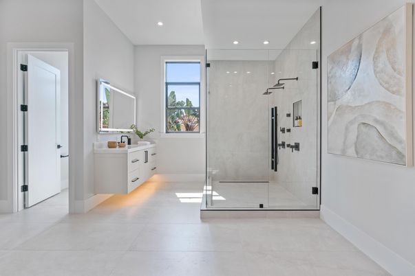 Bathroom, Glass Shower, Interior, Recessed Lighting
