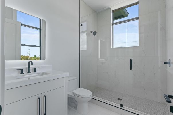 Bathroom, Glass Shower, Interior, Marble Walls