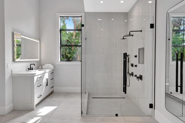 Bathroom, Dual Sink Vanities, Glass Shower, Interior, Recessed Lighting