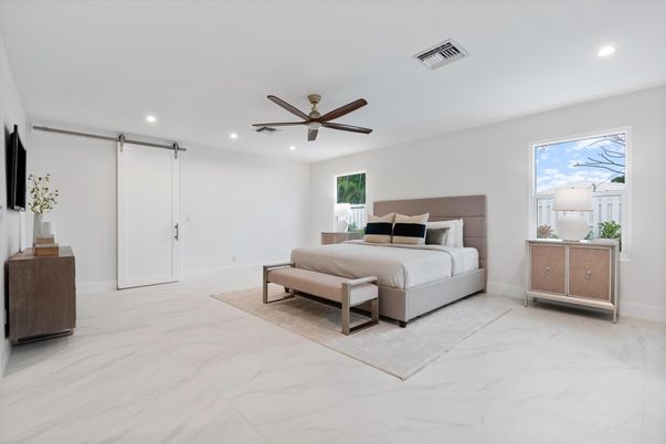 Bedroom, Interior, Marble, Recessed Lighting