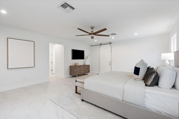 Bedroom, Interior, Marble, Recessed Lighting