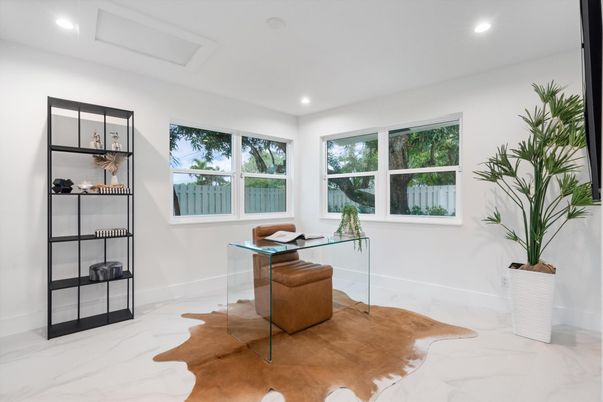 Home Office, Interior, Marble, Recessed Lighting