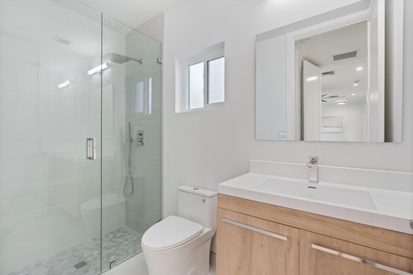 Bathroom, Glass Shower, Interior, Recessed Lighting