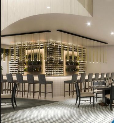 Dining room, Interior, Pendant Lights, Recessed Lighting, Wine Storage
