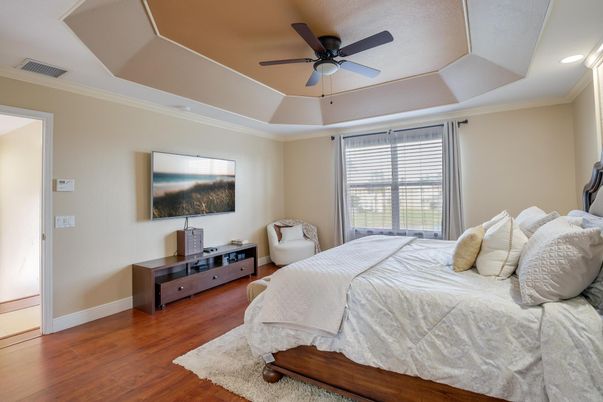 Bedroom, Interior, Recessed Lighting, Wood Texture Flooring