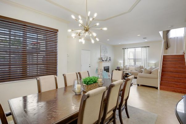 Dining room, Fireplace, Interior, Living room, Pendant Lights, Recessed Lighting
