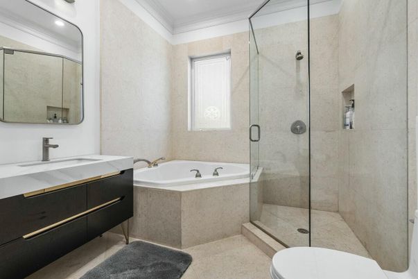 Bathroom, Dual Sink Vanities, Glass Shower, Interior, Recessed Lighting