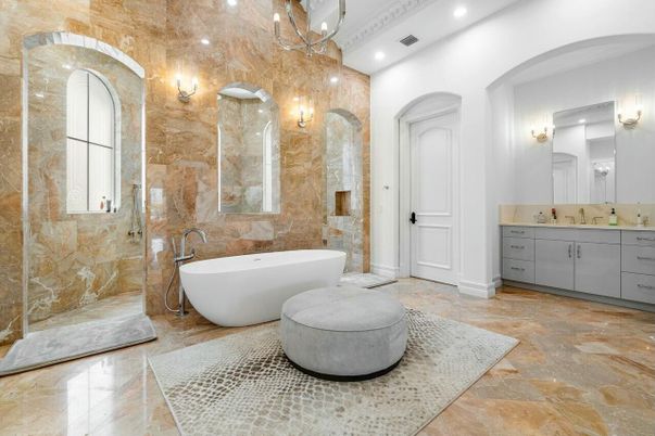 Bathroom, Dual Sink Vanities, Free Standing Baths, Glass Shower, Interior, Recessed Lighting