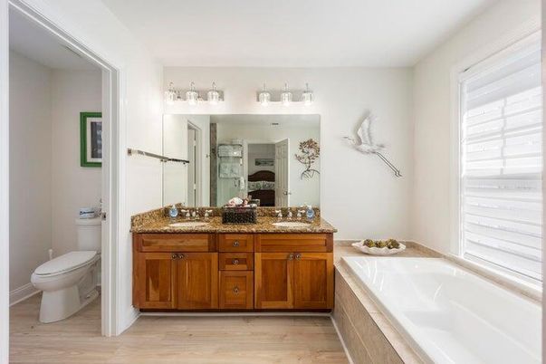 Bathroom, Dual Sink Vanities, Interior, Wood Texture Flooring