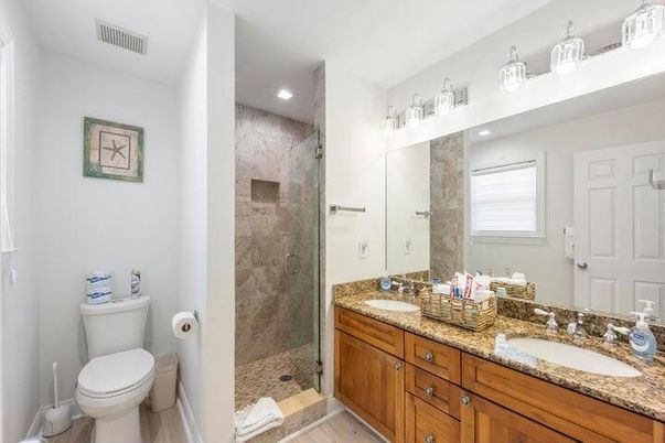 Bathroom, Dual Sink Vanities, Glass Shower, Interior, Recessed Lighting