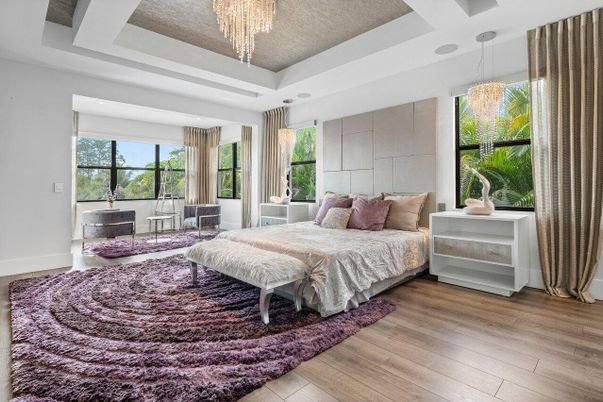 Bedroom, Chandelier, Interior, Pendant Lights, Wood Texture Flooring