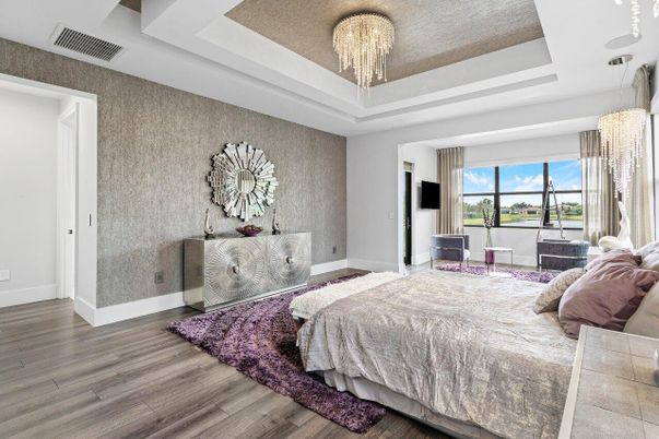 Bedroom, Chandelier, Interior, Wood Texture Flooring