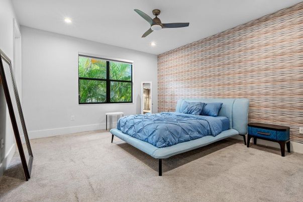 Bedroom, Interior, Recessed Lighting, Stone Walls