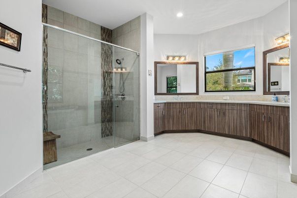 Bathroom, Glass Shower, Interior, Recessed Lighting