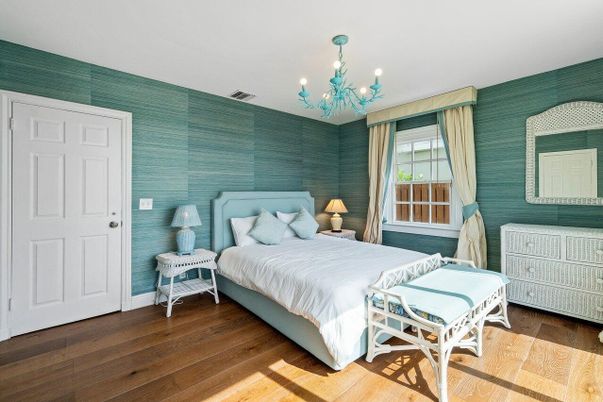 Bedroom, Chandelier, Interior, Wood Texture Flooring