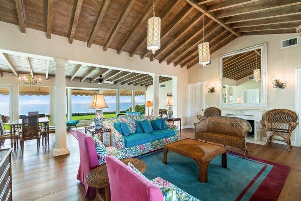 Chandelier, Dining room, Fireplace, Interior, Living room, Pendant Lights, Water, Wooden Beams, Wooden Ceilings, Wood Texture Flooring