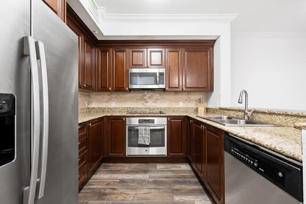 Interior, Kitchen, Stainless Steel Appliances, Wood Texture Flooring